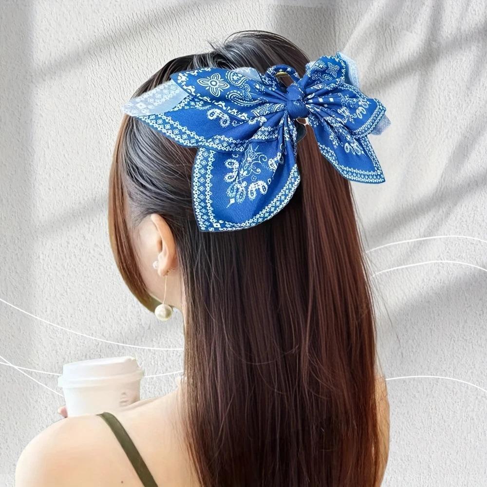 Bohemian Style Sweet Bow Hair Claw French Elegant Shark Clip Large Size Hair Clips Boho Vacation Headwear Women Hair Accessories