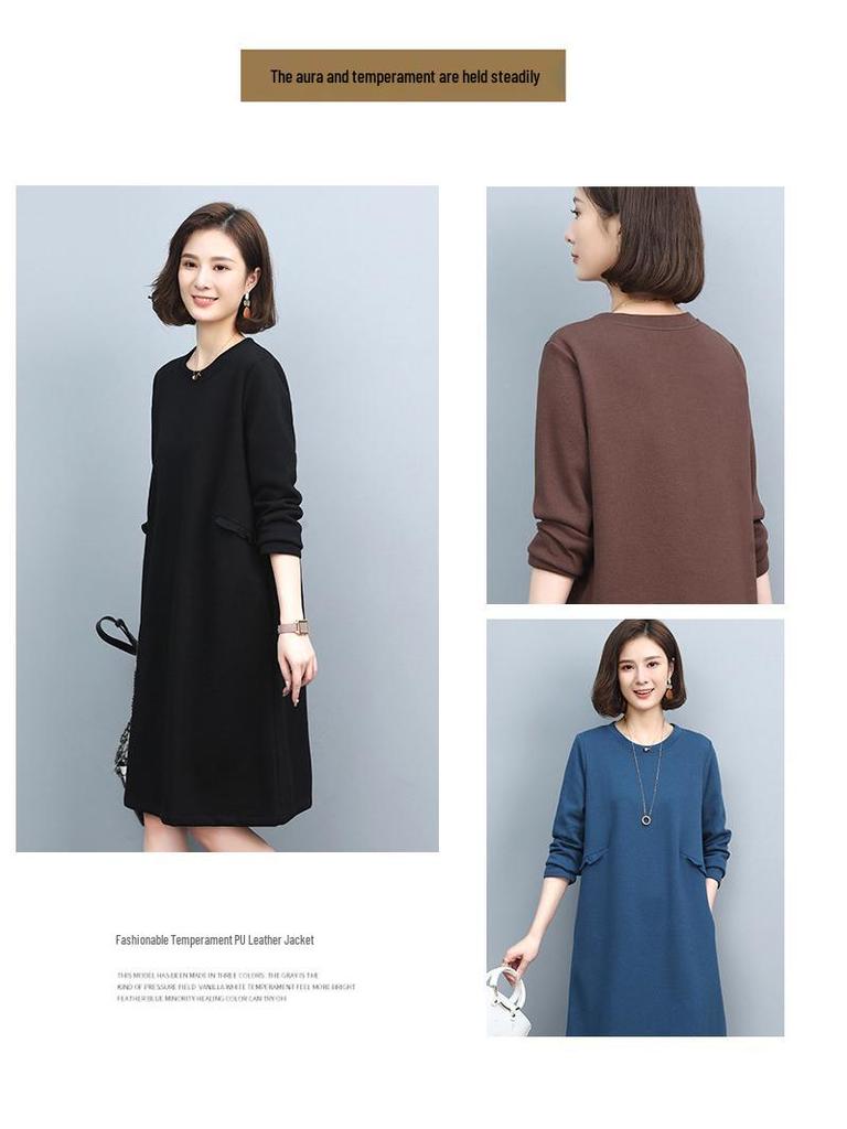 Damen 2024 Frühling/Herbst Langarm Baumwoll-Sweatshirtkleid - Koreanischer Stil, Slim Fit, Bauch kaschierend