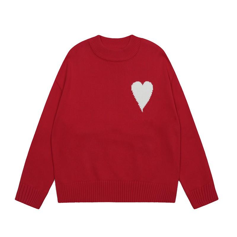 Übergroßer Strickpullover mit Herzjacquard Rundhalsausschnitt Lockerer Schnitt Unisex Lässiger Pullover
