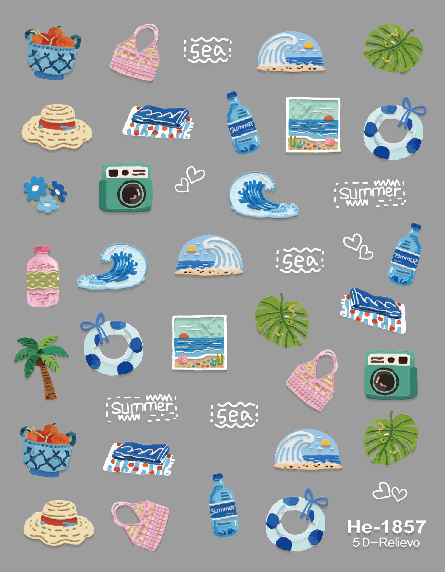 Redanco5D Summer Beach Cartoon 3D Nail Art Stickers - HE1858