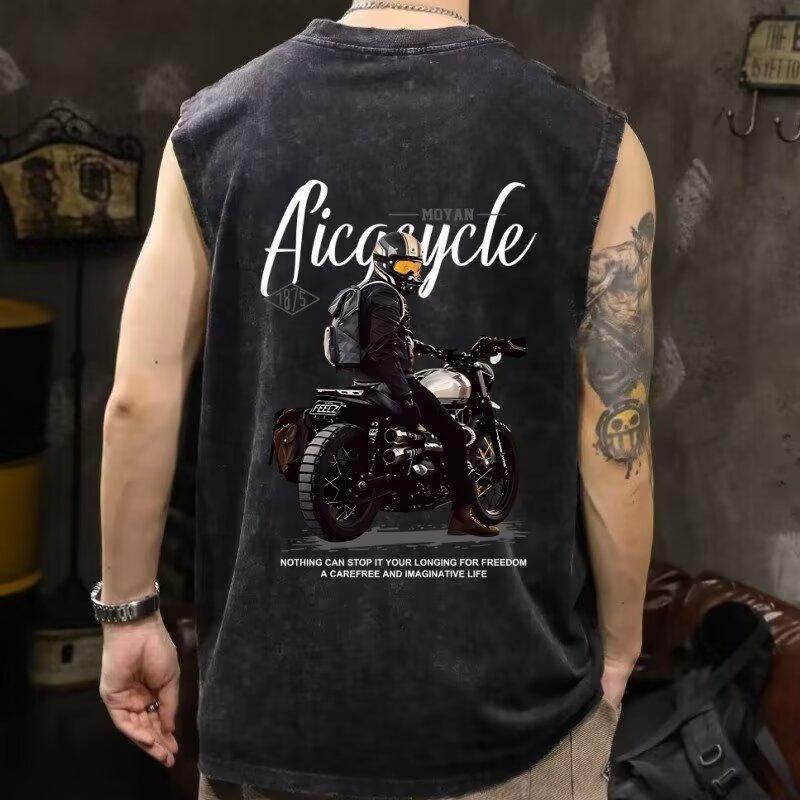 

2025 Мужской Летний Новый Тренд Повседневный Безрукавный Жилет для Студентов Мужского Пола Свободный Пот Выстиранный Винтажный Стиль Футболка Жилет 5XL серый