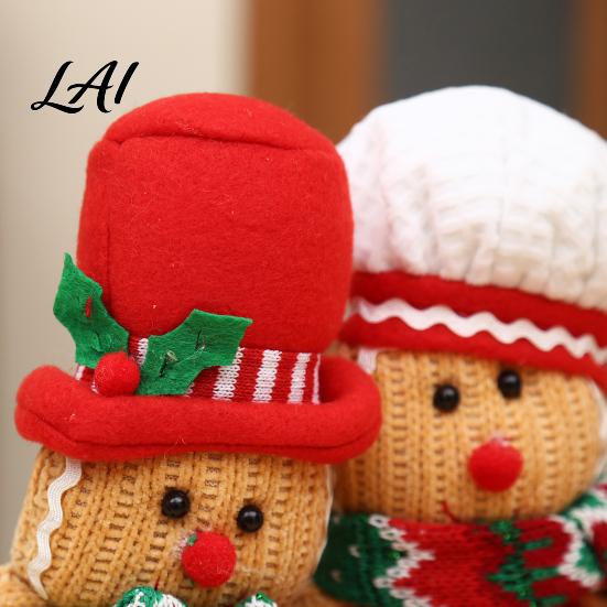 Knitted Fabric Holiday Decor Christmas Plush Gingerbread Man Figures with Hat Scarf Cute Stuffed Family Soft Textured Figurines of 3 Ornament