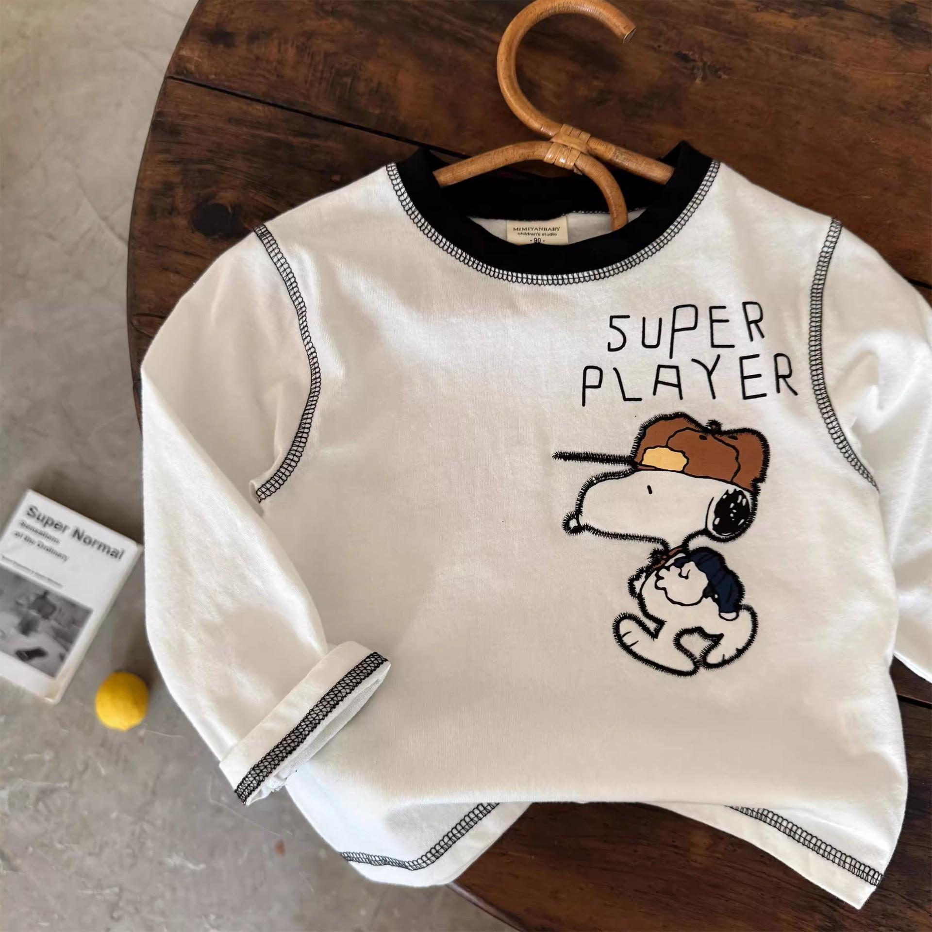 Boys Long Sleeve Cotton T Shirt with Cartoon Embroidery for Spring Autumn 80