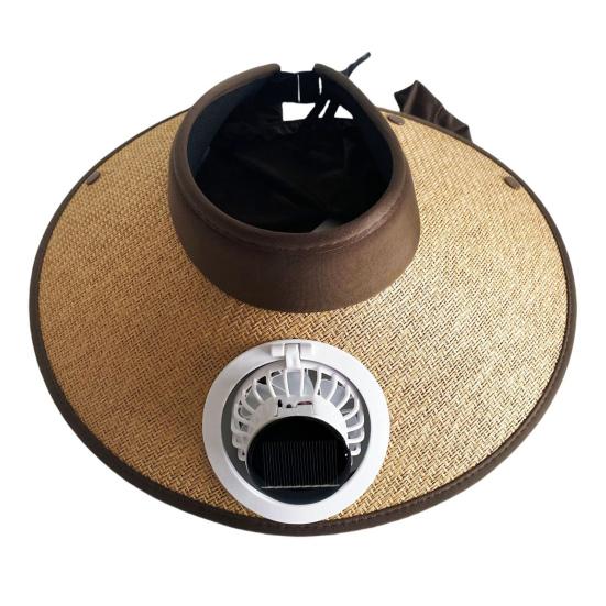 Wide Brim Sun Hat with Built-in Fan Summer Outdoor Straw Visor Hat with Solar/USB Powered Fan for Camping Fishing Hiking