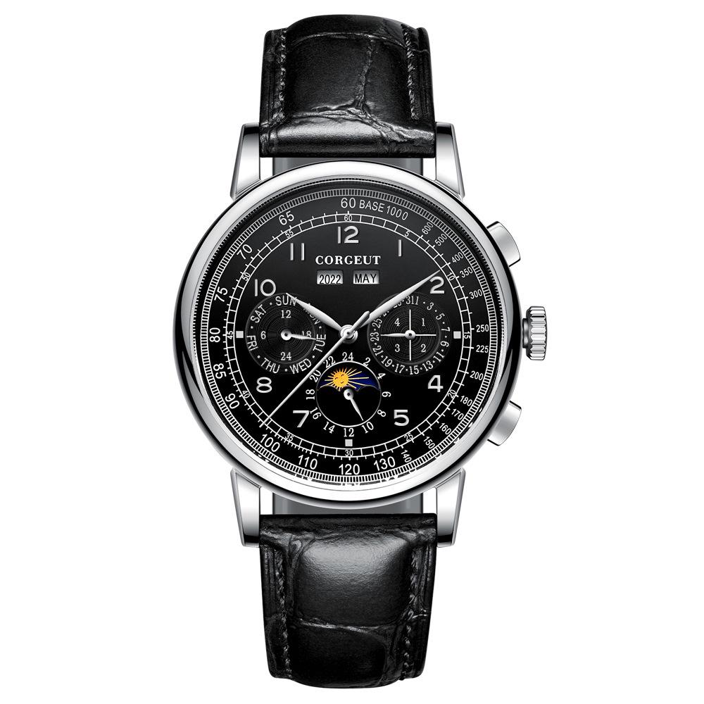 Men's Multifunctional Genuine Leather Automatic Mechanical Watch