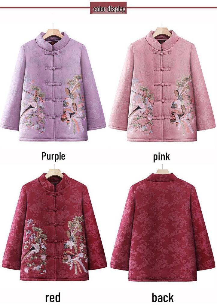 Warm Cotton Padded Jacket: Festive Tang Suit for Elderly Women - Perfect for Winter and Formal Occasions.