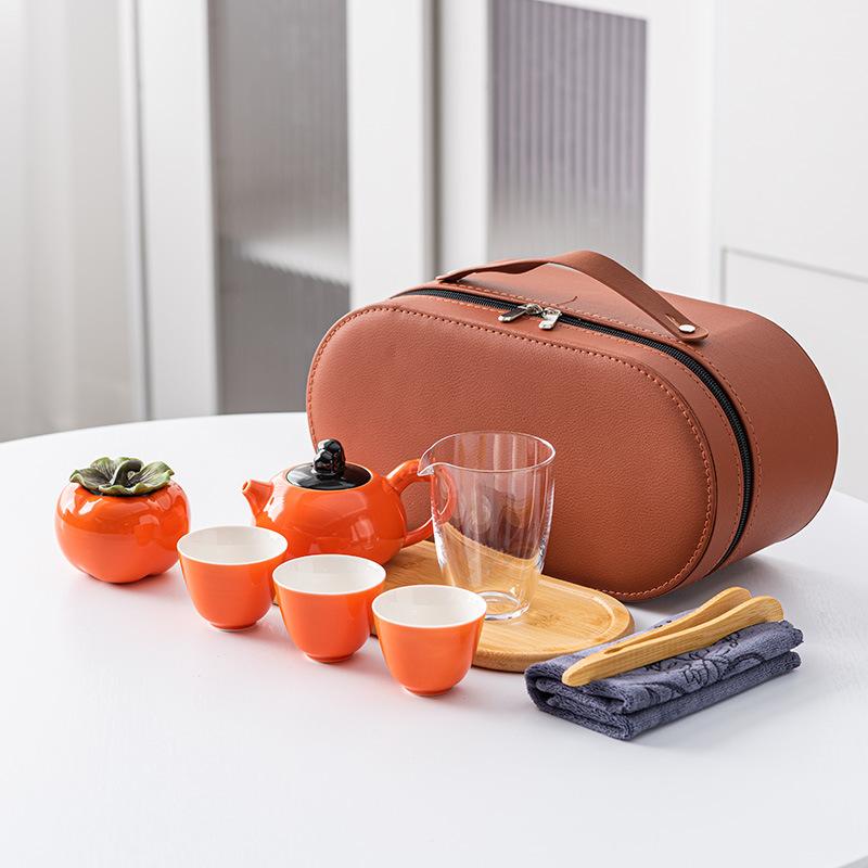 

High-end persimmon Ruyi outdoor travel tea set, one pot and three cups of boutique gift boxes, gifts, wedding commemorations