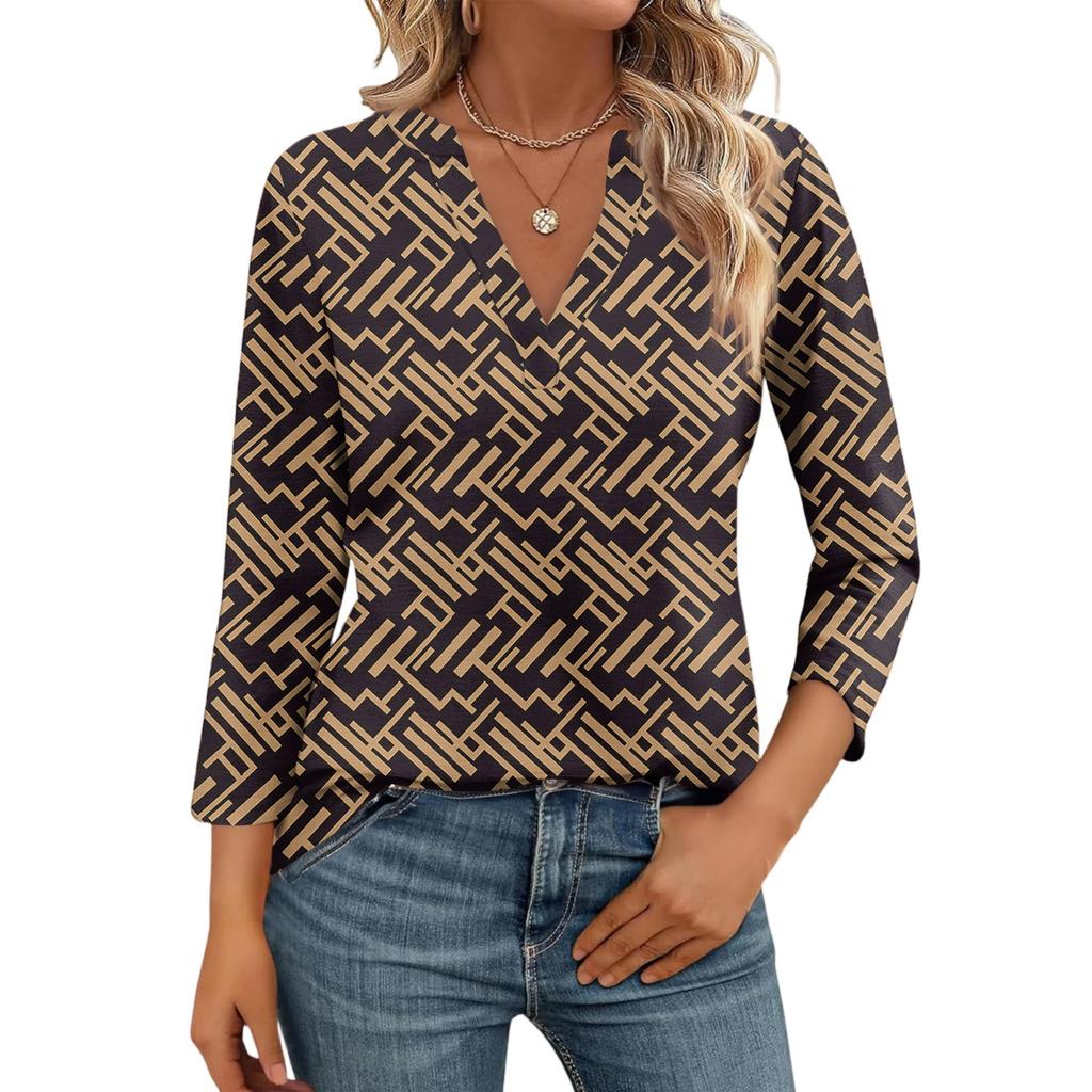 Women's Casual Fashion Sexy Comfortable V-Neck Floral Seven Sleeve Top