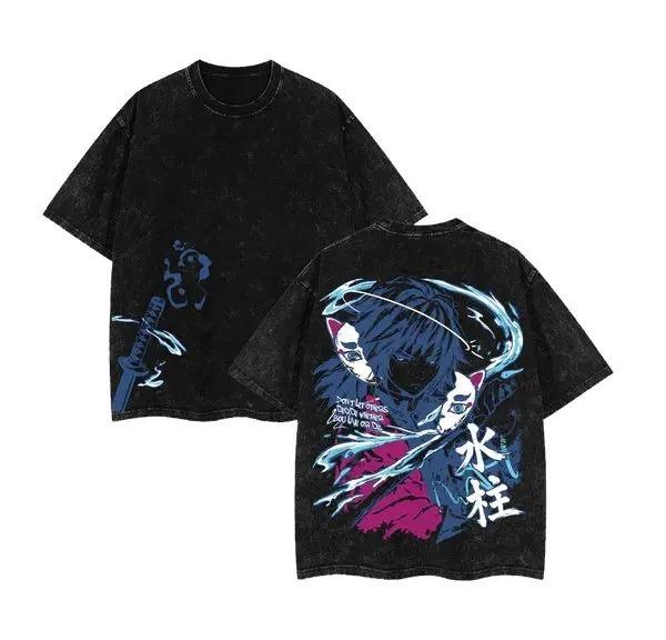 Demon Slayer Tanjiro Kamado "Destroy" Kanji Vintage Washed Dual Print Anime Streetwear Women And Men T-Shirt
