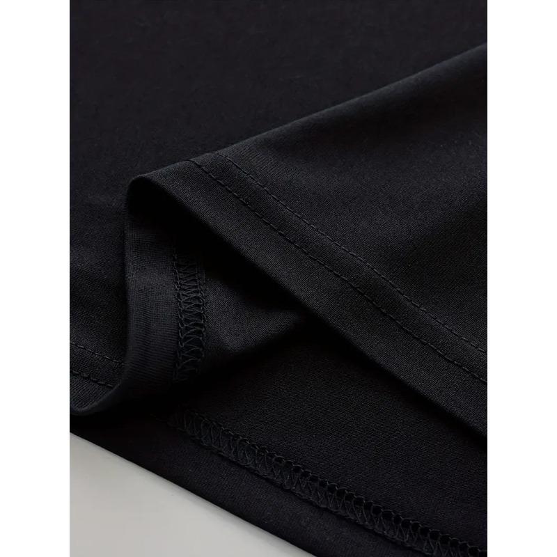 European sizes Men'S Casual Crew Neck T-Shirt with Black Cat Print,Slight Stretch, Regular Fit, Summer Light Top