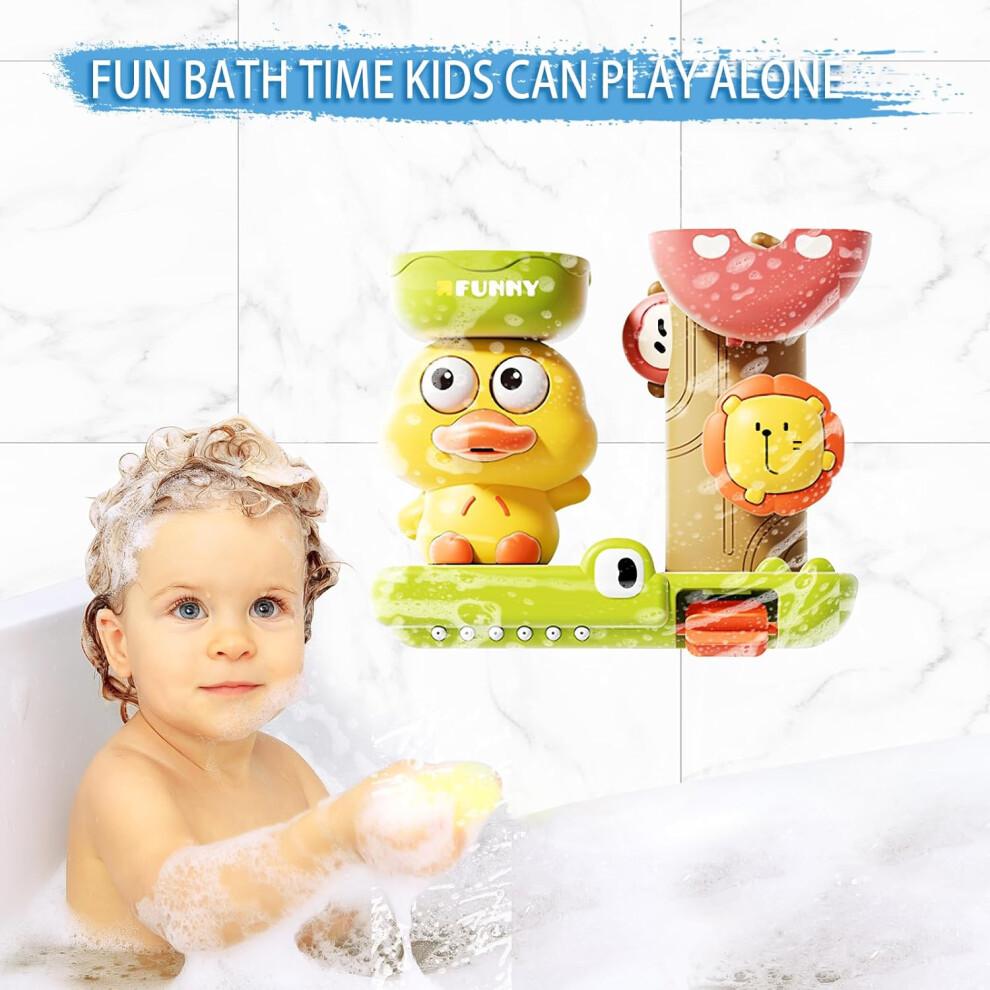 Baby Bath Toys for Toddlers 2-4 Years, Safe Multicolored Water Toys with Suction Cups, Duck and Crocodile Designs