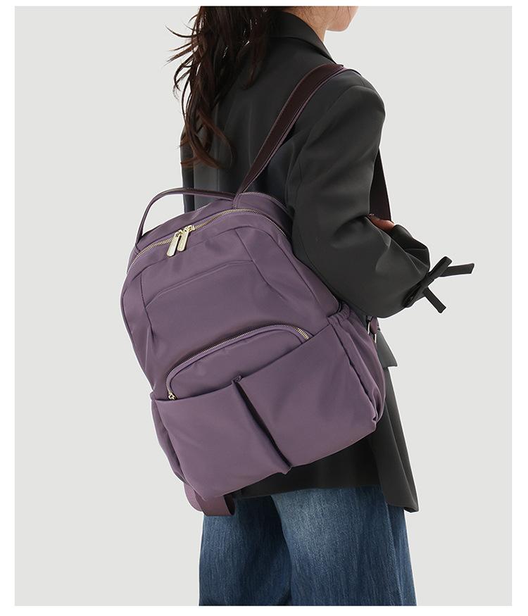 Schoolbag New Korean Version Backpack Fashionable Versatile Backpack Trendy Cool Light Shoulder Bag Waterproof Cloth Solid Color Simple Household