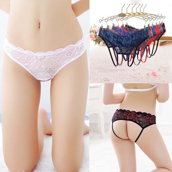 Dámské sexy krajkové spodní prádlo G-String s nízkým pasem, průhledné, rozkrokové tanga kalhotky