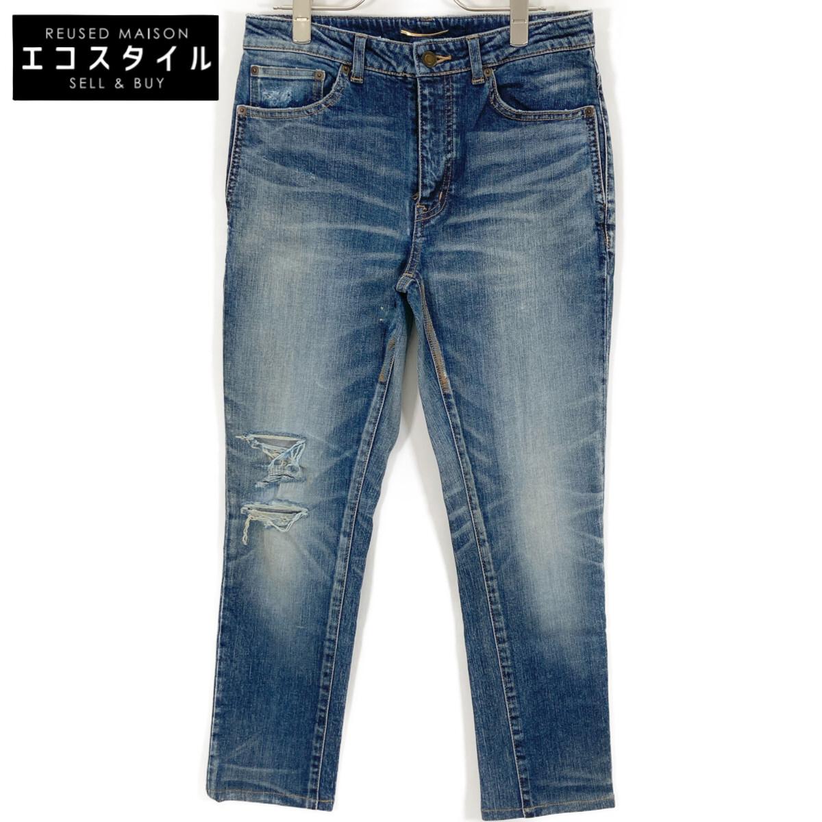 

Saint Laurent Paris 527494 18 лет джинсы из мятого денима индиго Низ 30 ИндигоПоношенный