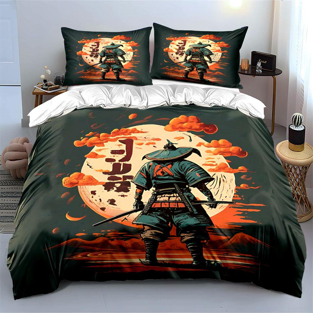 Samurai Art Decor Set Soft Comfortable Duvet Cover Bedding Set Included 1*Duvet Cover & 2*Pillowcases, Gift