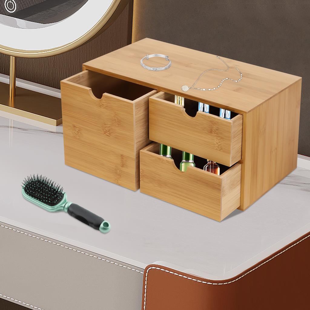 Bamboo Desk Drawer Organizer Tabletop Storage Cabinet Corner Desk Organizer W/3 Drawers for Home Office Supplies,33*19*16cm
