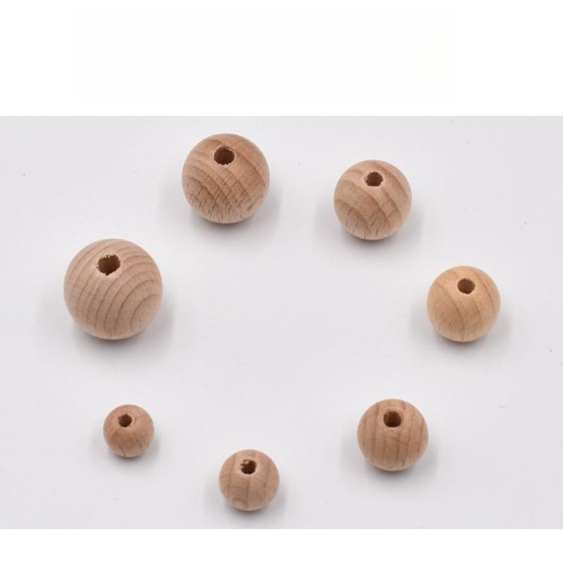50pcs Beech Wood Round Pearl Ball Wooden Spacer Craft Beads Farmhouse Decor Jewelry Making