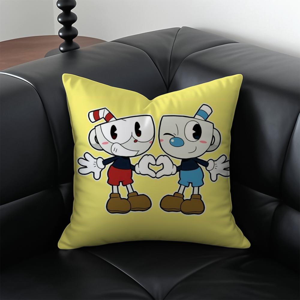 Classic Cute Game C-Cuphead Cushion Cover Pillow Case Anti-Dustmite Invisible Zipper Silky Plush Cushion