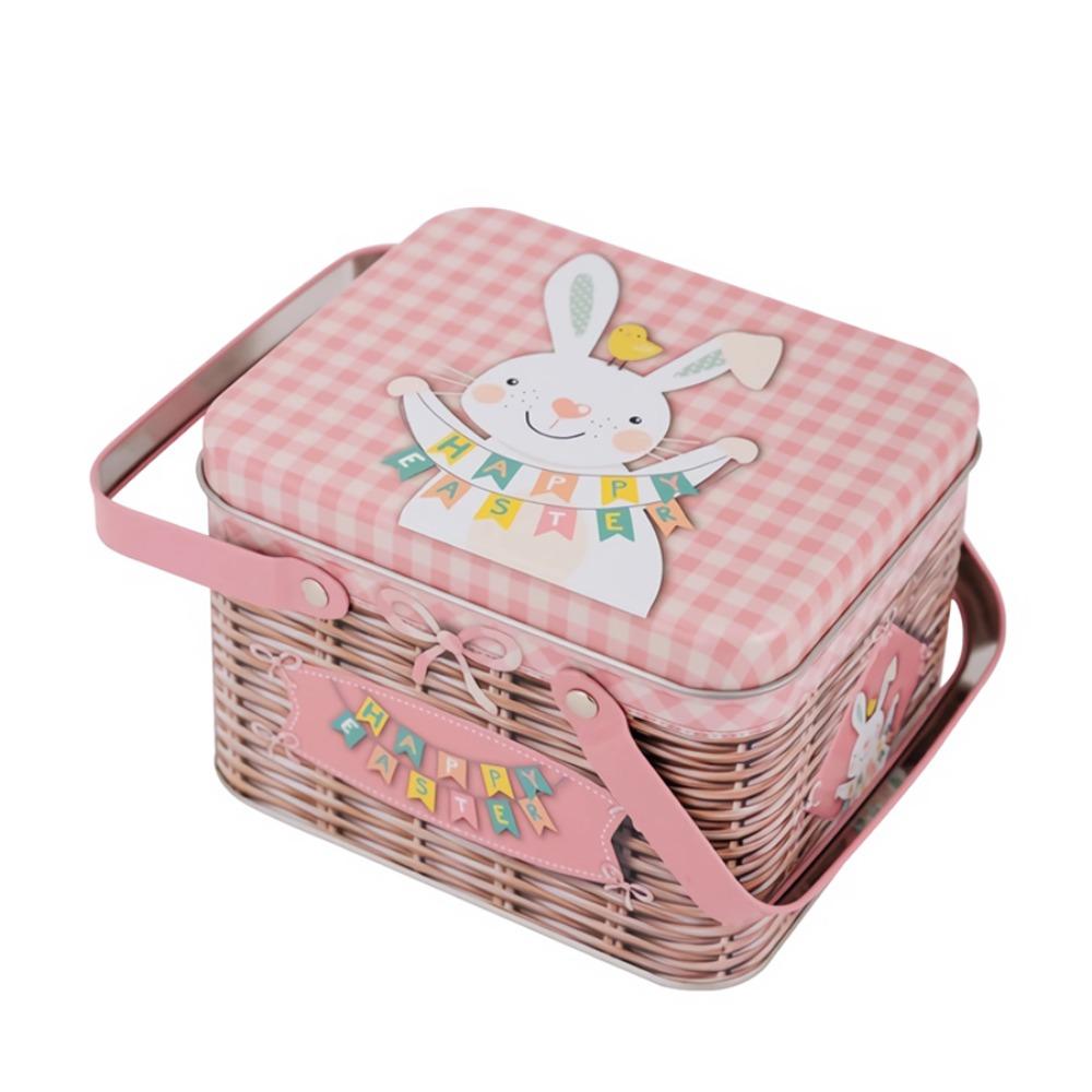 

Large Size Easter Storage Box With Handle Secure Lid Tin Can Container Moisture Protection Cartoon Design Cookie Biscuit Tin 15.5x10.7x12.8cm