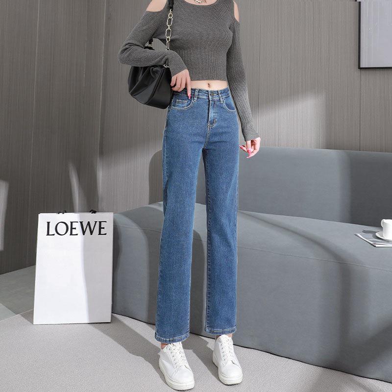 Women s High Waist Black Jeans: Autumn Winter Stretchy Slimming Straight Leg Pants M