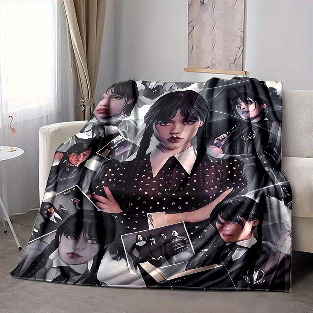 

1pc Wednesday Cozy Print Blanket - Lightweight Warm Flannel Throw 80x120cm