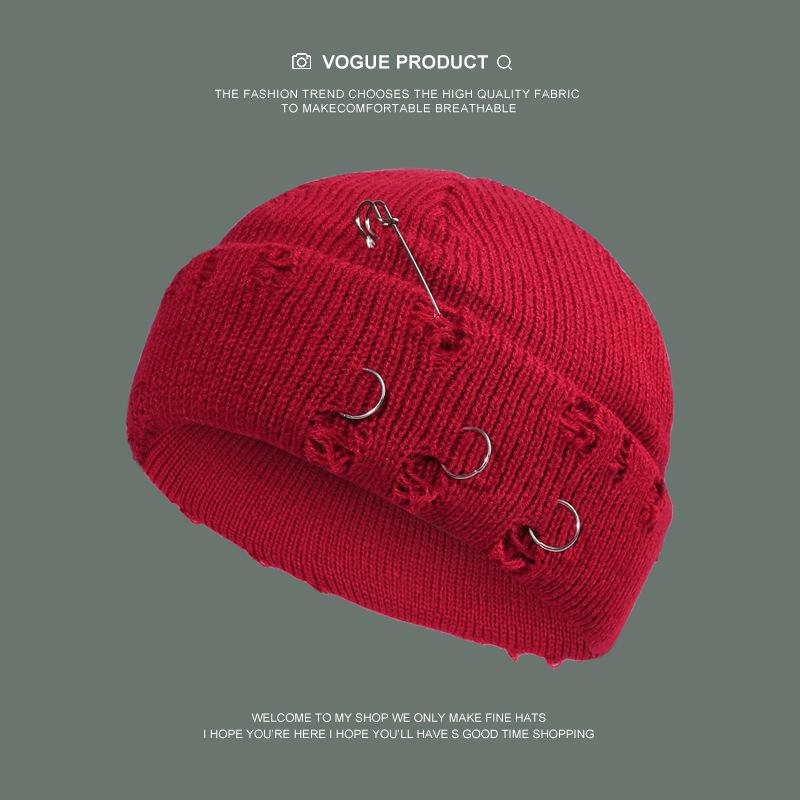 Autumn and Winter Hole Breaking Ruffian Hat, Solid Color Knitted Hat, Men's and Women's Street Knitted Hat, Versatile Design