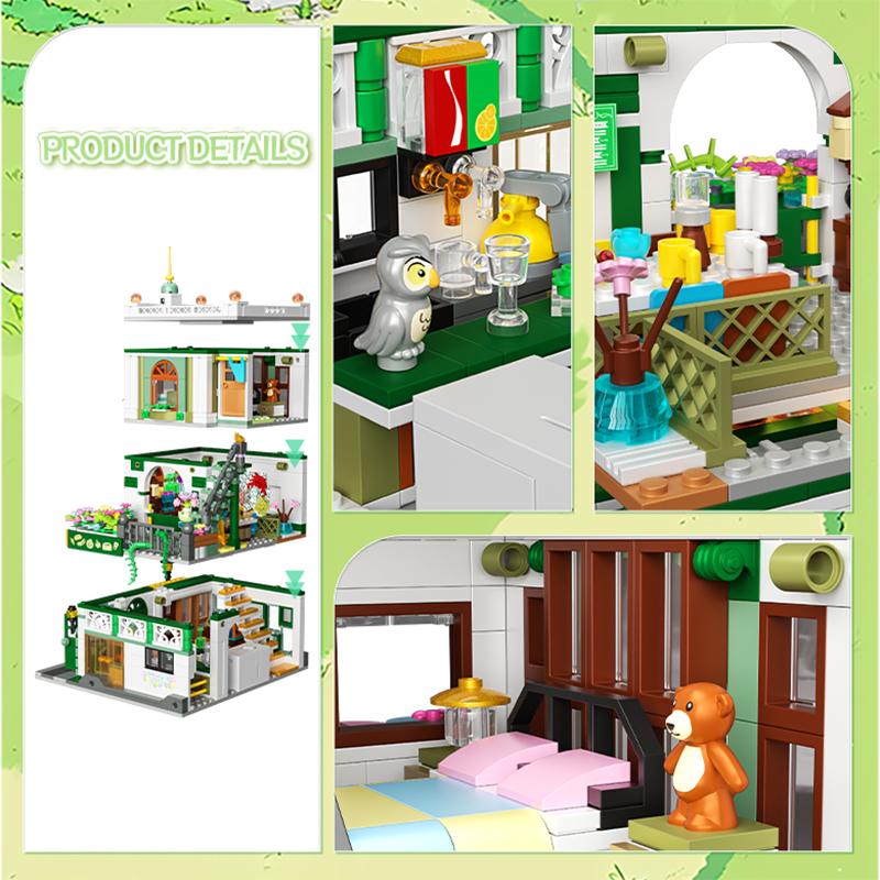 Créatif 997 Pièces Vue de Rue Restaurant Chinois Modèle Blocs de Construction Ville Architecture Trois Étages Mini Briques Jouets Pour Enfant Cadeau sans boîte