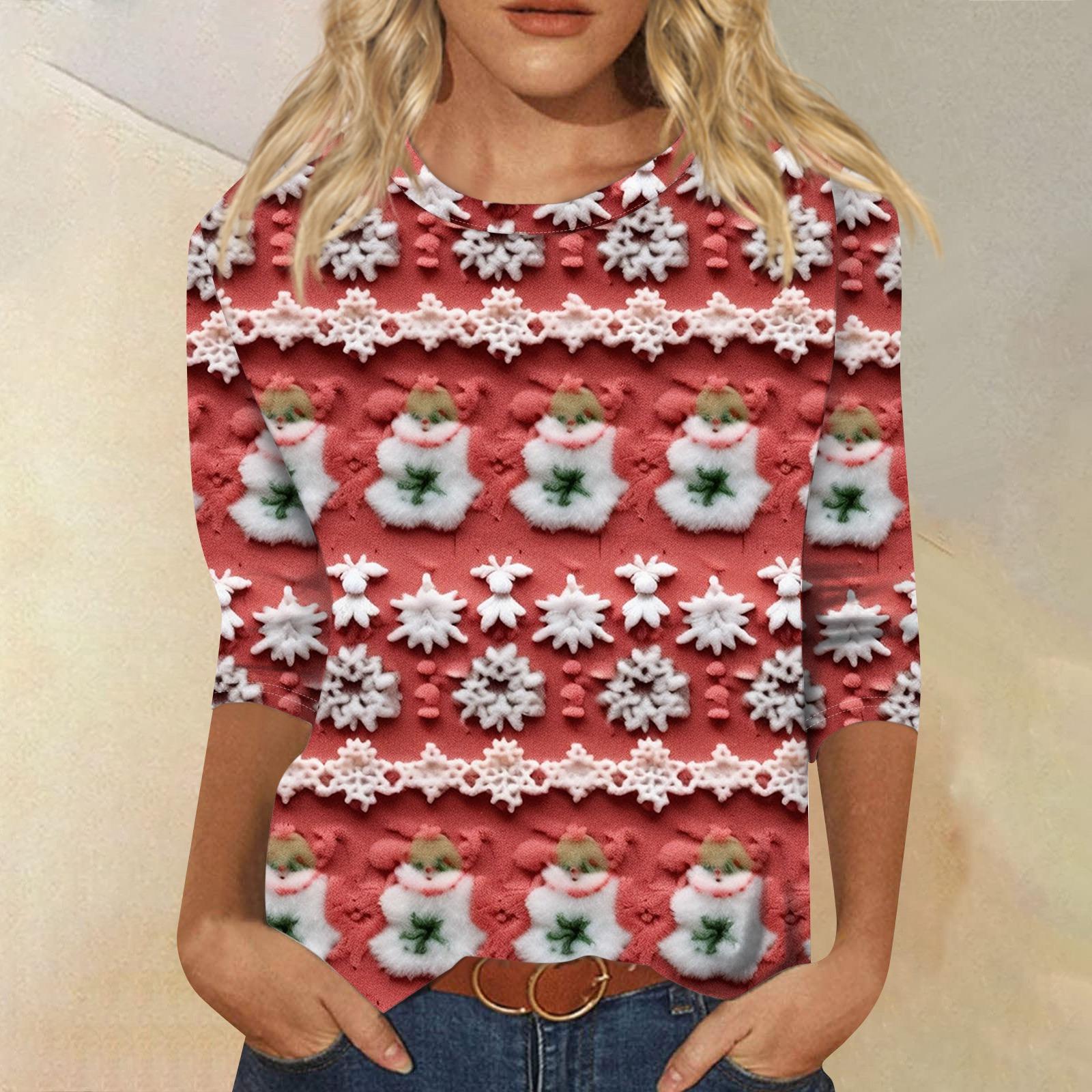 

Женская модная повседневная свободная футболка с круглым вырезом и рукавами 3/4 с принтом, женский топ XL винный