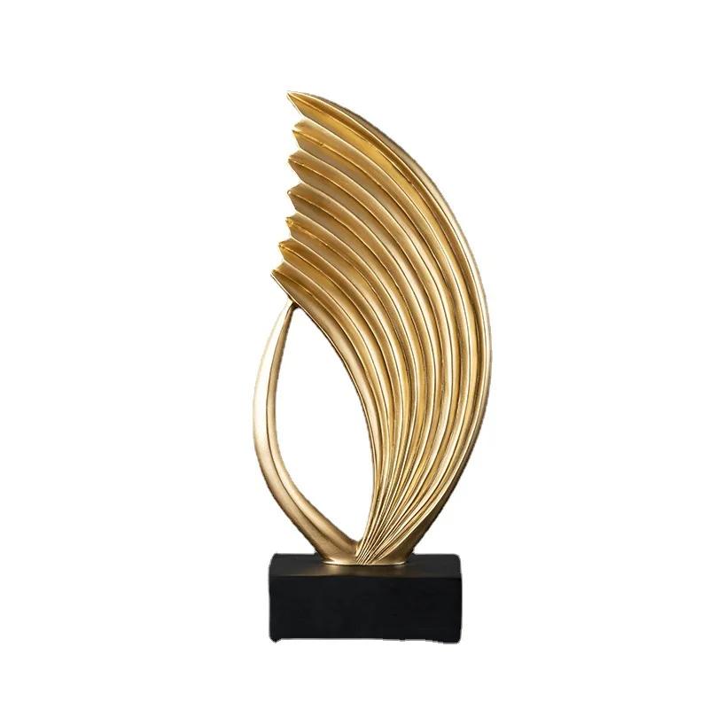 Resin Handicraft Geometric Sculpture Hollow Out Gold Decorative Figurines Abstraction Streak Home Decoration Accessories