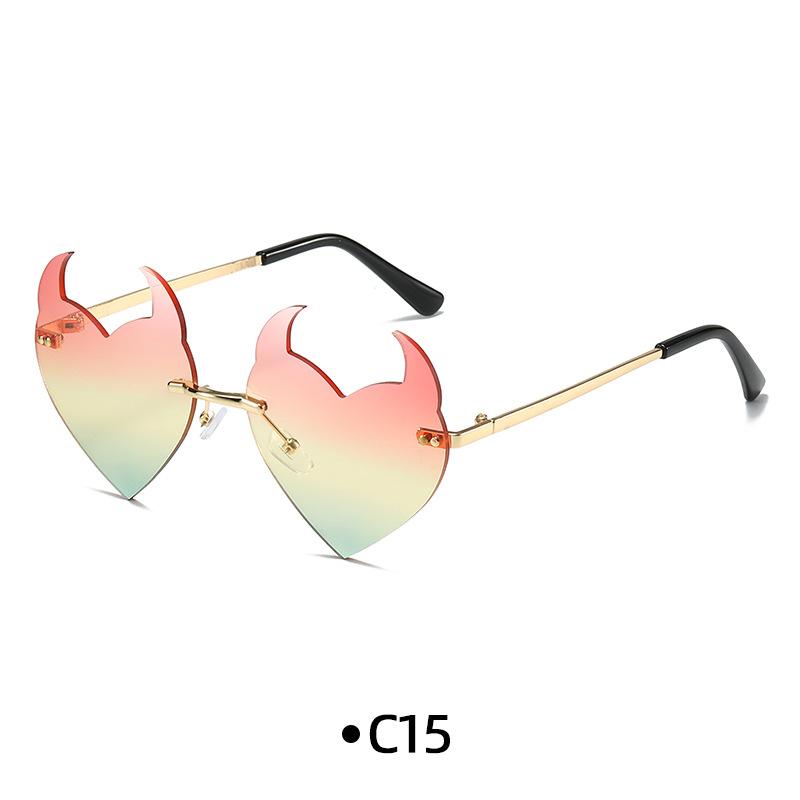 

Novel Rimless Devil Ear Heart Shape Sunglasses for Women Men Trendy Creative Party Halloween Cosplay Glasses UV Protection