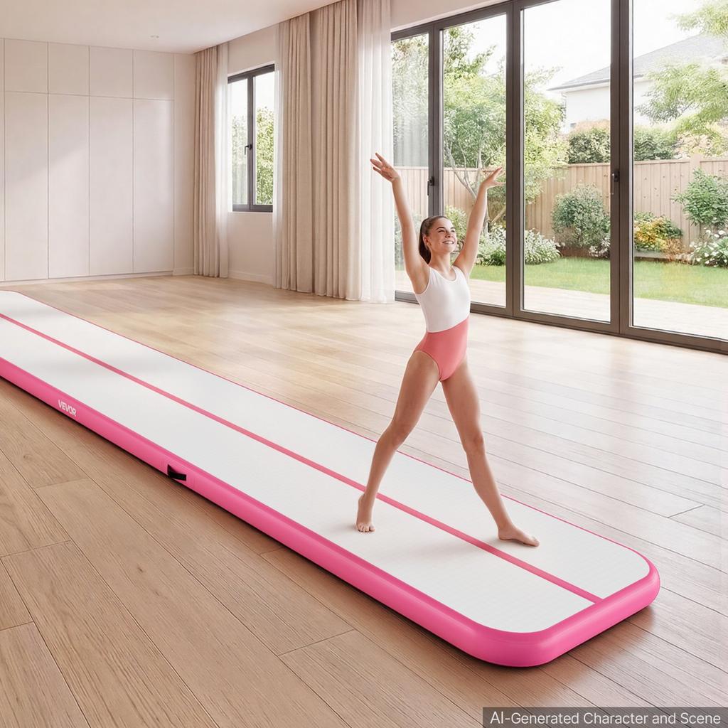 VEVOR Inflatable Gymnastics Air Mat 6m Training Mats W/ Electric Pump, 10 Cm Thick Sturdy Tumble Track