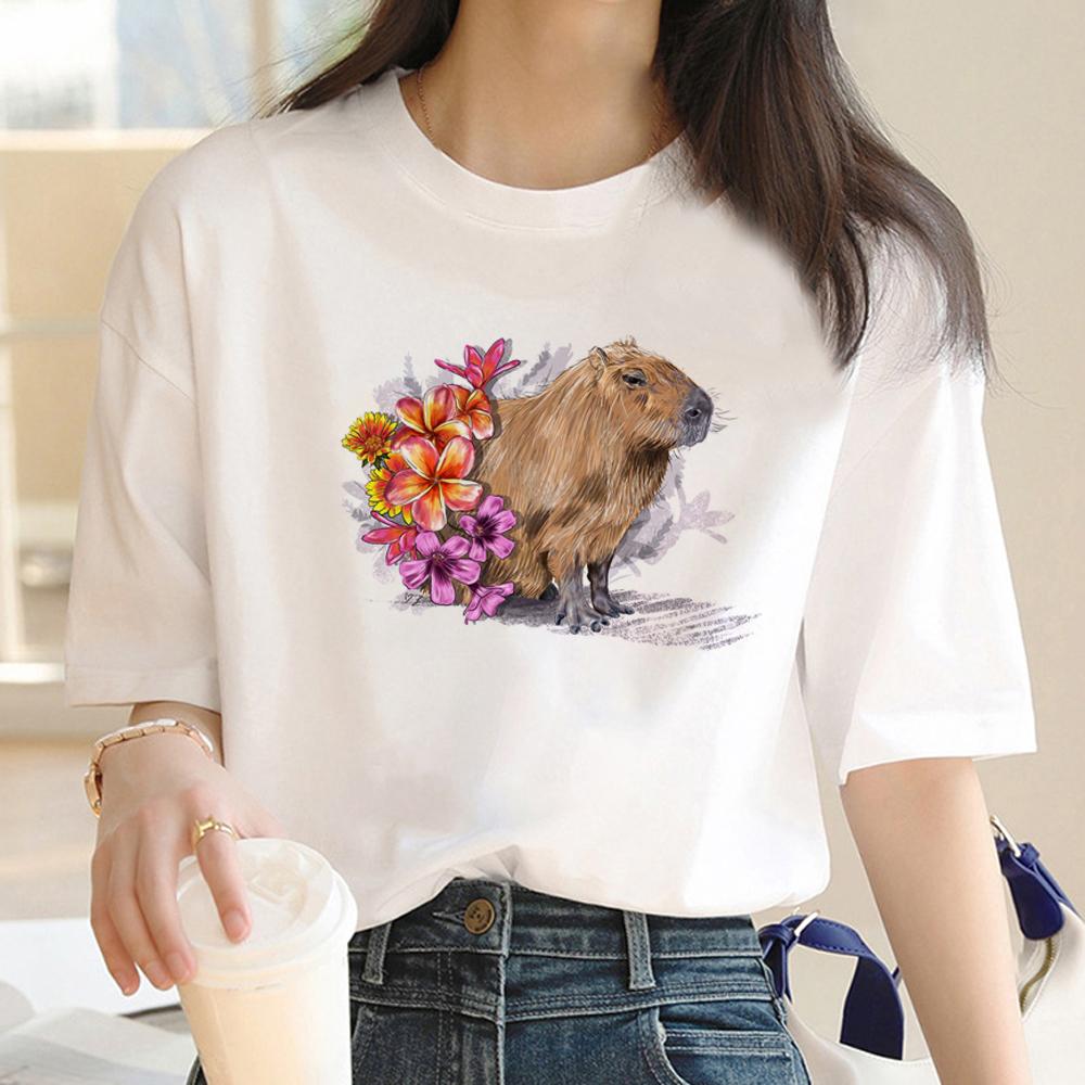 

Футболка с капибарой, женские дизайнерские футболки для девочек, одежда в стиле Харадзюку, летние футболки с короткими рукавами 3XL