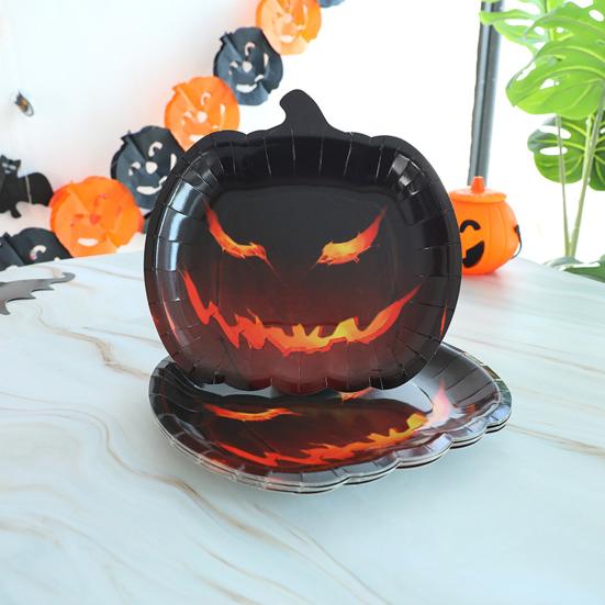 Halloween Pumpkin Paper Plates Black Orange Pumpkin Grimace Plates Disposable Serving Trays for Halloween Party Favors
