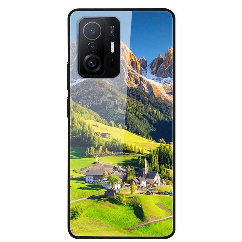 Case For Xiaomi 11T Pro Glass Hard Tempered Glass PC Phone Cover For Xiaomi Mi 11T 11 T Pro Shockproof Landscape Cute Capa Coque