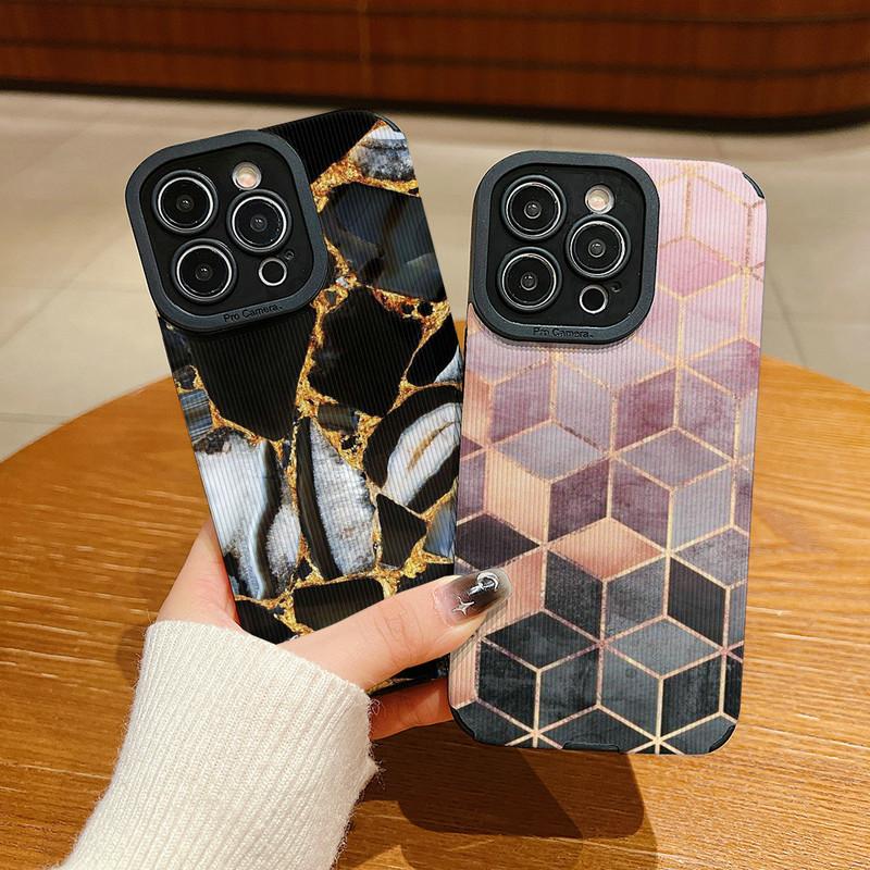 Vertical Grain Marble Printed Leather Soft Silicone Phone Case Back Cover with Camera Lens Full Protection for Samsung