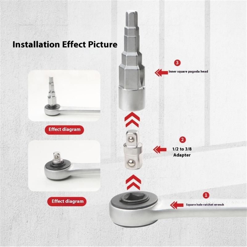 Square Radiators Step Wrench, 1/2 3/8 Drive Universal Step Wrench, Used For Pipe And Radiators Shaped Key