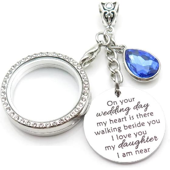 IDLAN Wedding Bouquet Locket Charm Rhinestone Photo Charm Memorial Bridal Bouquet Charm Memorial Photo Keepsake Something blue