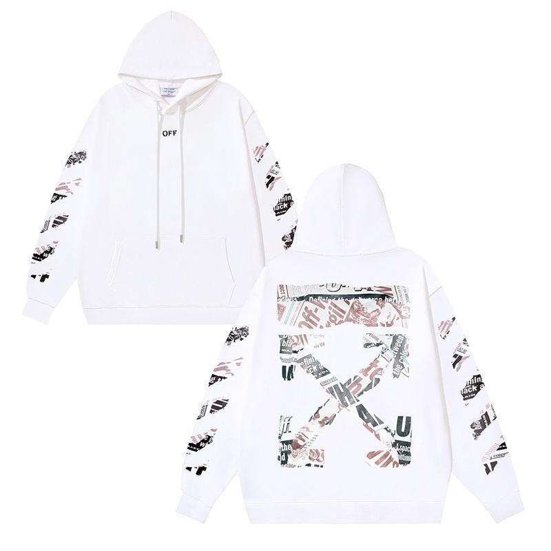 Off-White 2025 Autumn/Winter New Newspaper Arrow Pattern Printed Men's Hoodie