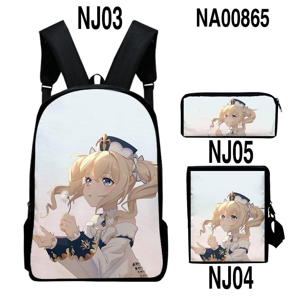 Classic Novelty Genshin Impact 3D Printed 3pcs/Set Pupil School Bags Laptop Daypack Backpack Inclined Shoulder Bag Pencil Case