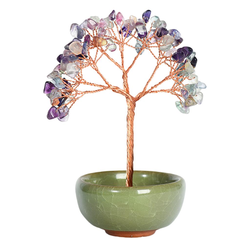 Miniature Crystal Tree Gemstones Bonsais Tree Ornament for Fengshuis Home Office Desktop Decors and Good Luck Wealth