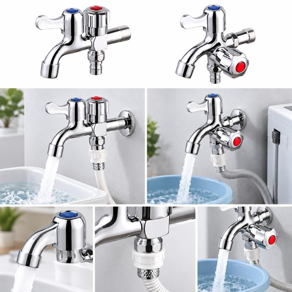 G1/2 Dual Control Water Tap Stainless Steel One In Two Out Faucet Dual Outlet Faucet Laundry Room