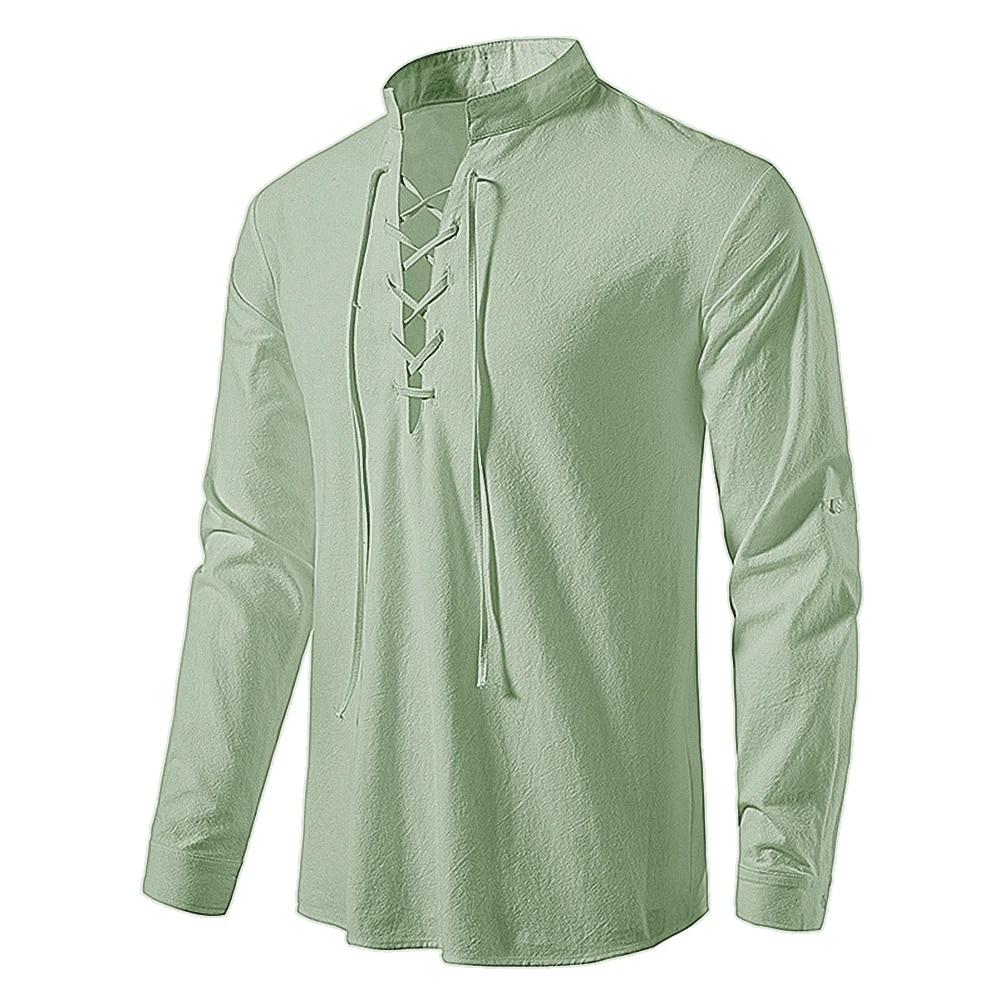 Men's Casual Blouse Cotton Linen Shirt Tops Long Sleeve Tee Shirt Spring Autumn Slanted Placket Vintage Yoga Shirts