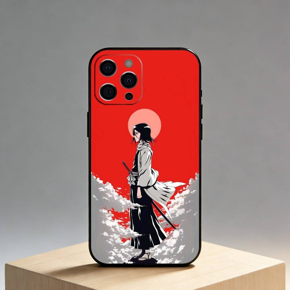 R-Rukia Anime-E KuchikiS Phone Case For iPhone17,16,15,14,13,12 Plus,Max Soft Silicone Black Cover