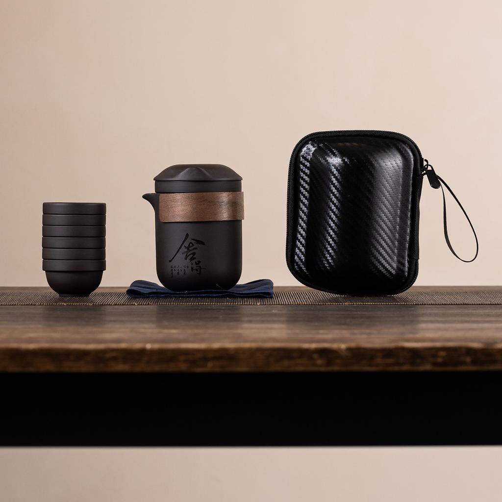 Purple sand travel tea set, small set, express cup, one pot, six cups, portable bag, outdoor camping activities, gifts