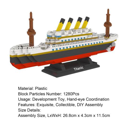 Skills Training Miniature Novelty 1280Pcs/Set Assembly Cruise Ship Titanic Model Children Educational Toys Bricks