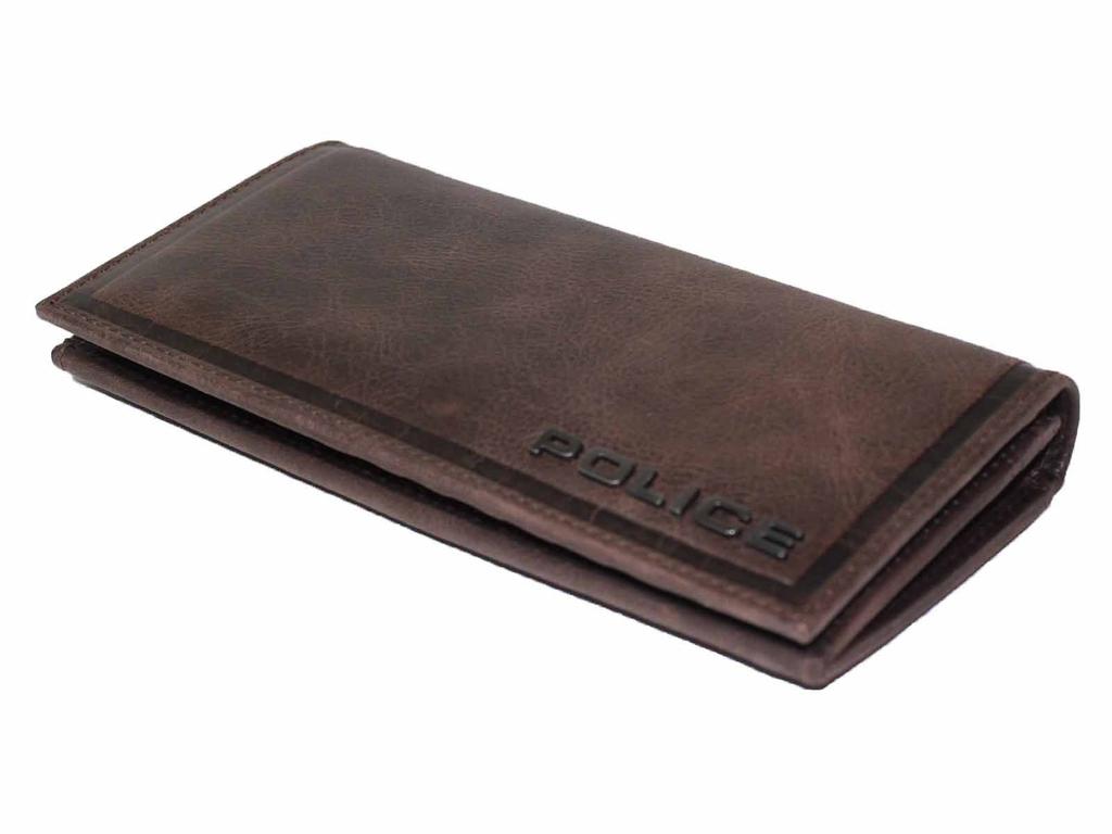 Police Multifunctional Leather Long Wallet with Italian Brand Sunglasses (D.Brown)