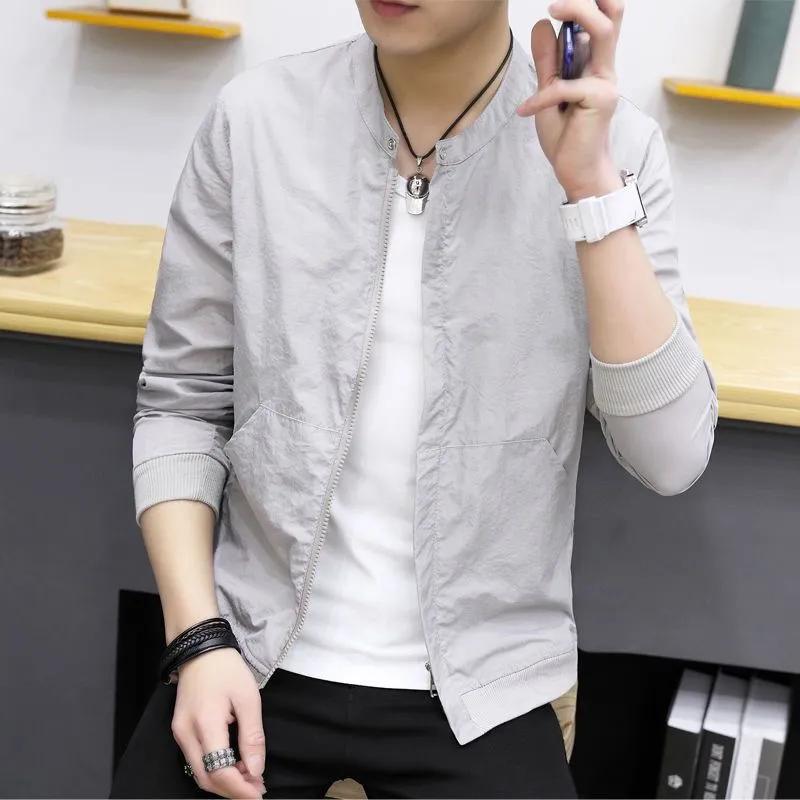 Men's Summer Thin Section Stand-up Collar Slim Sunscreen Jacket Solid Color Lightweight Quick-drying Sunscreen Clothing