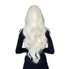 Milky white center-parted long curly hair wig made of synthetic fibers