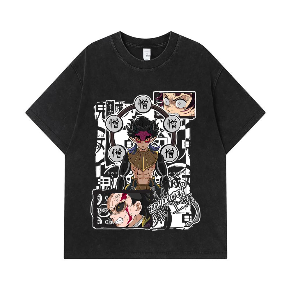 275 GSM Washed T-shirts 100% Cotton Demon Slayer V106 Zohakuten Print Unisex Heavy Cotton T Shirt