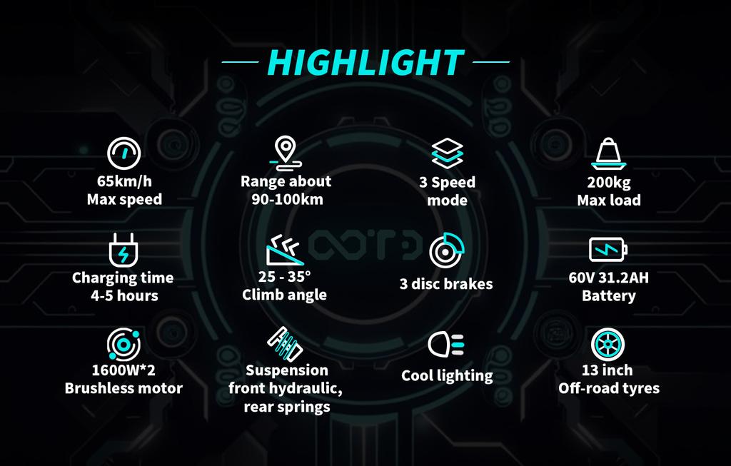 OOTD T30 E-koloběžka 3200W Dvojitý motor 60V 31,2Ah Hydraulická brzda Elektrická koloběžka 13" Terénní pneumatika Hydraulické odpružení EScooters